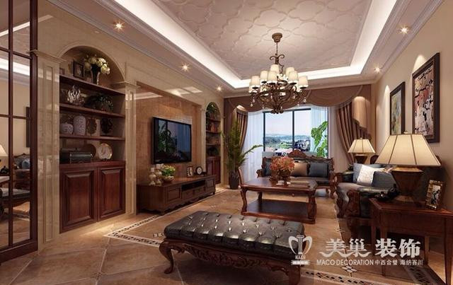 餐廳吊頂及背景墻面文化石和護墻板完美結合，美式鄉土味十足